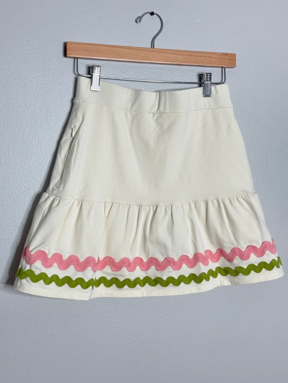 Spartina Jersey Flounce Skort Antique White Ric Rac Stretch Pink Green Size XS